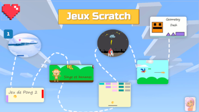 Scratch jeu geometry dash, pong, space invader, alien, casse brique, singe et bananes Genially, CRPE, CAPES, constructions dans Scratch