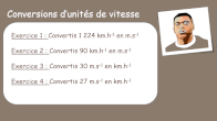 calculs de vitesses, conversions d'units